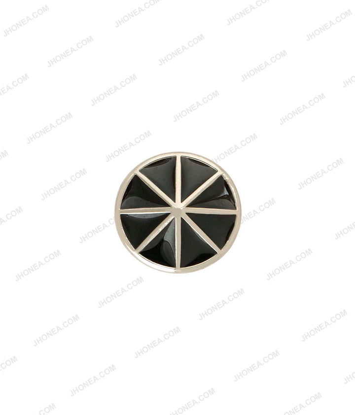 Black Enamel Shiny Silver Wheel Design Surface Shirt Buttons