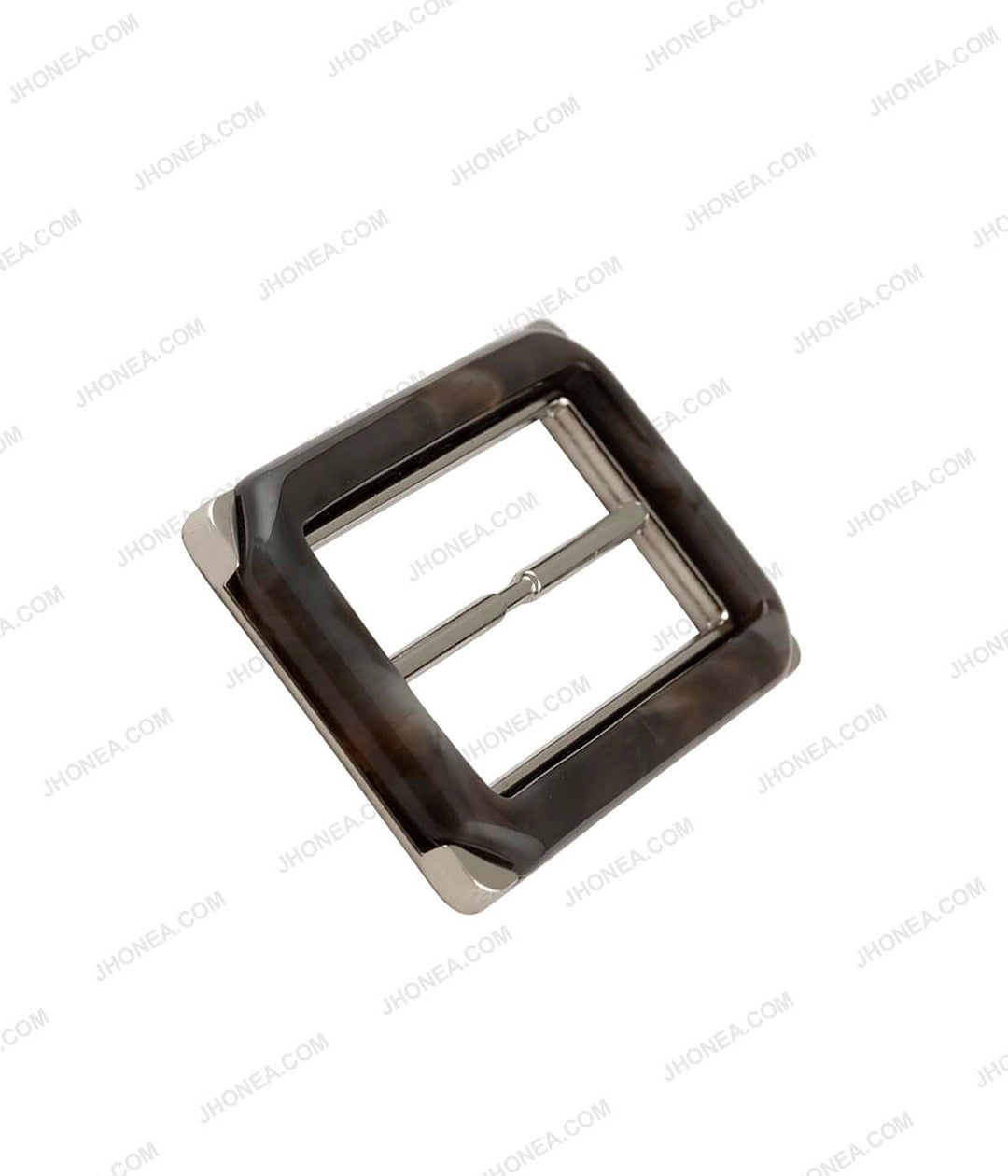 Rectangle Frame Shiny Gold with Horn Effect Accent Sliding Belt Buckle