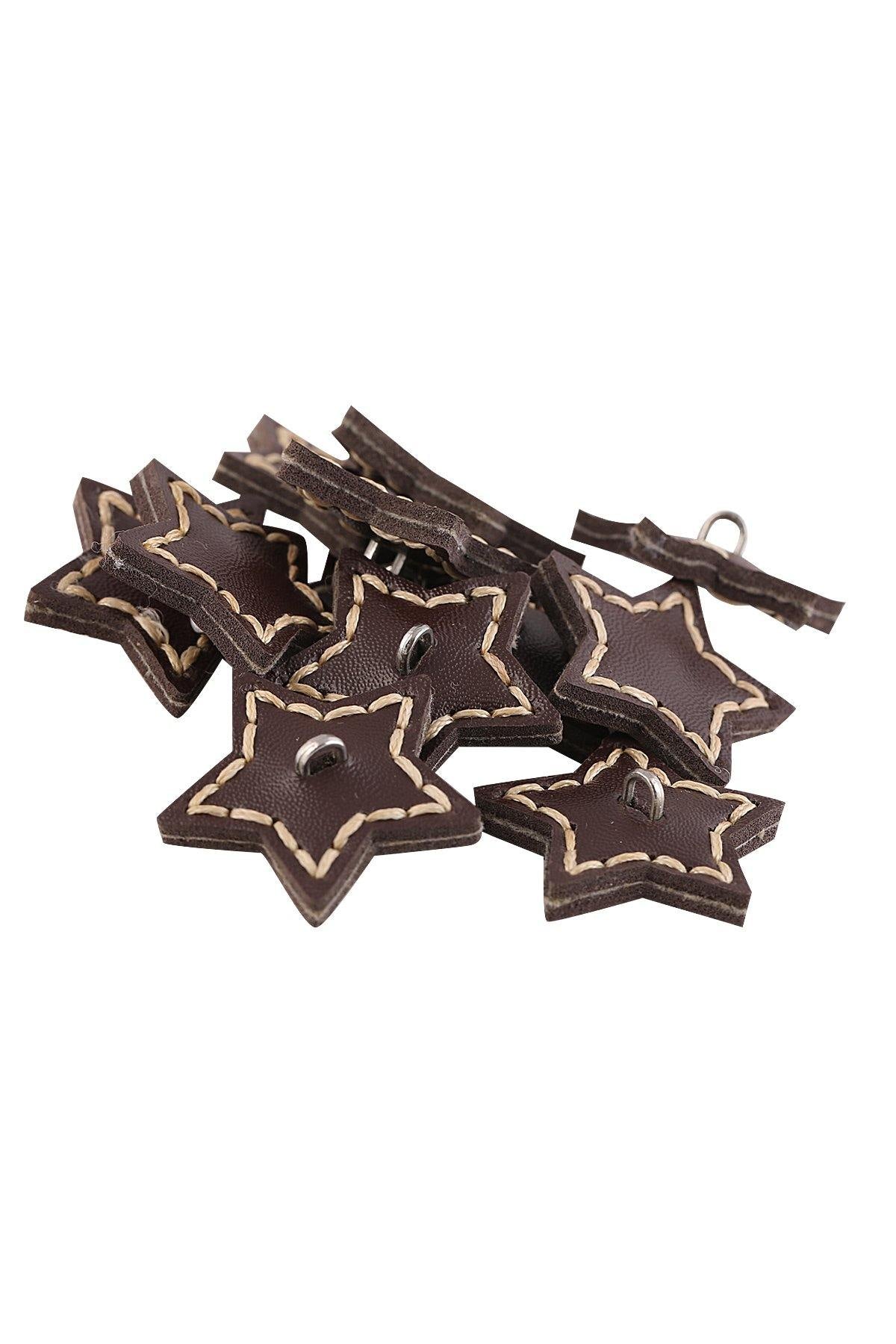 Star Shape Black & Brown Stitched Leather Button with Downhole Loop