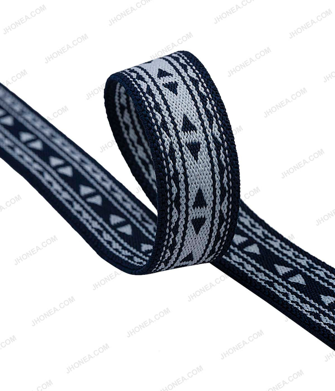 2cm/20mm Navy Blue with White Boho Style Woven Elastic