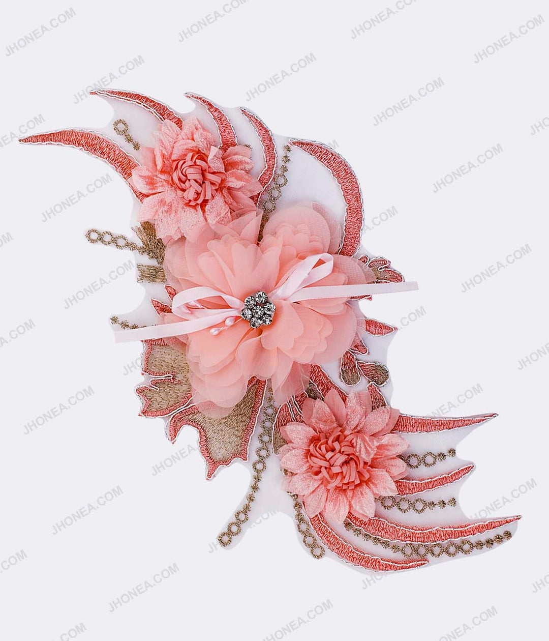 Peach with Metallic Gold Flower Embroidery Patch