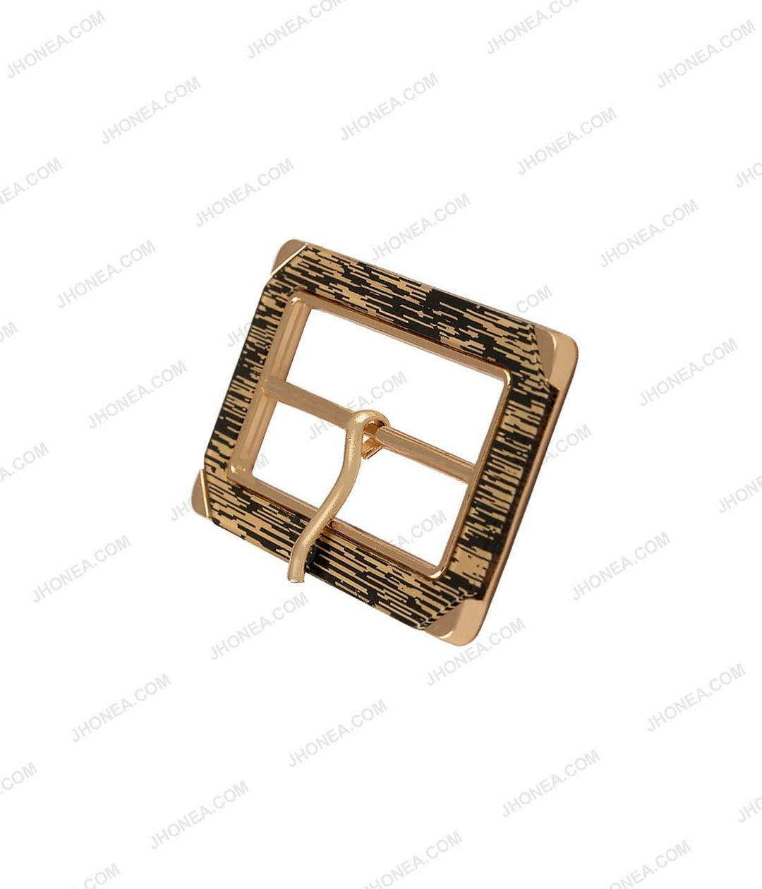 Rectangle Frame Shiny Gold with Lamination Surface Prong Belt Buckle