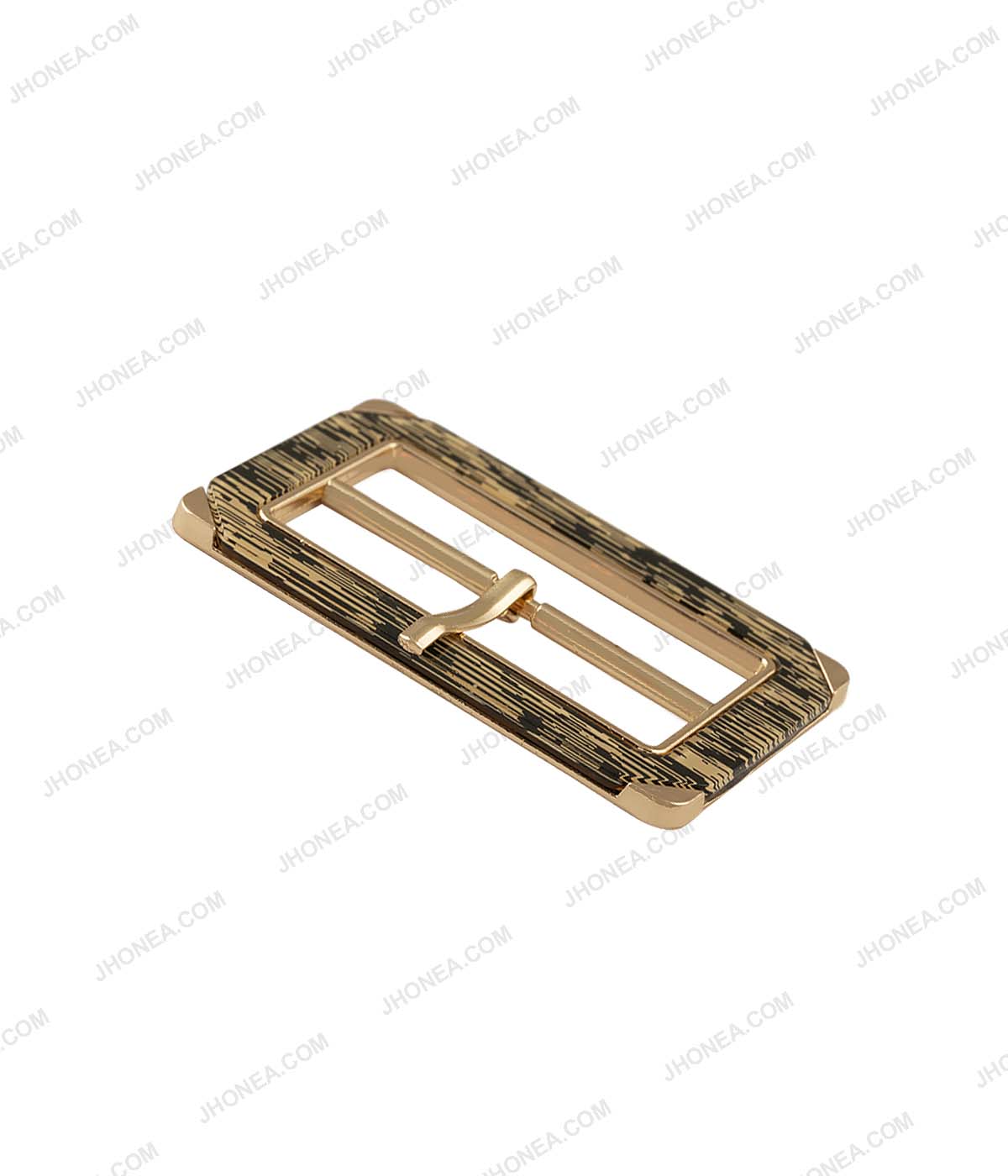 Rectangle Frame Shiny Gold with Lamination Surface Prong Belt Buckle