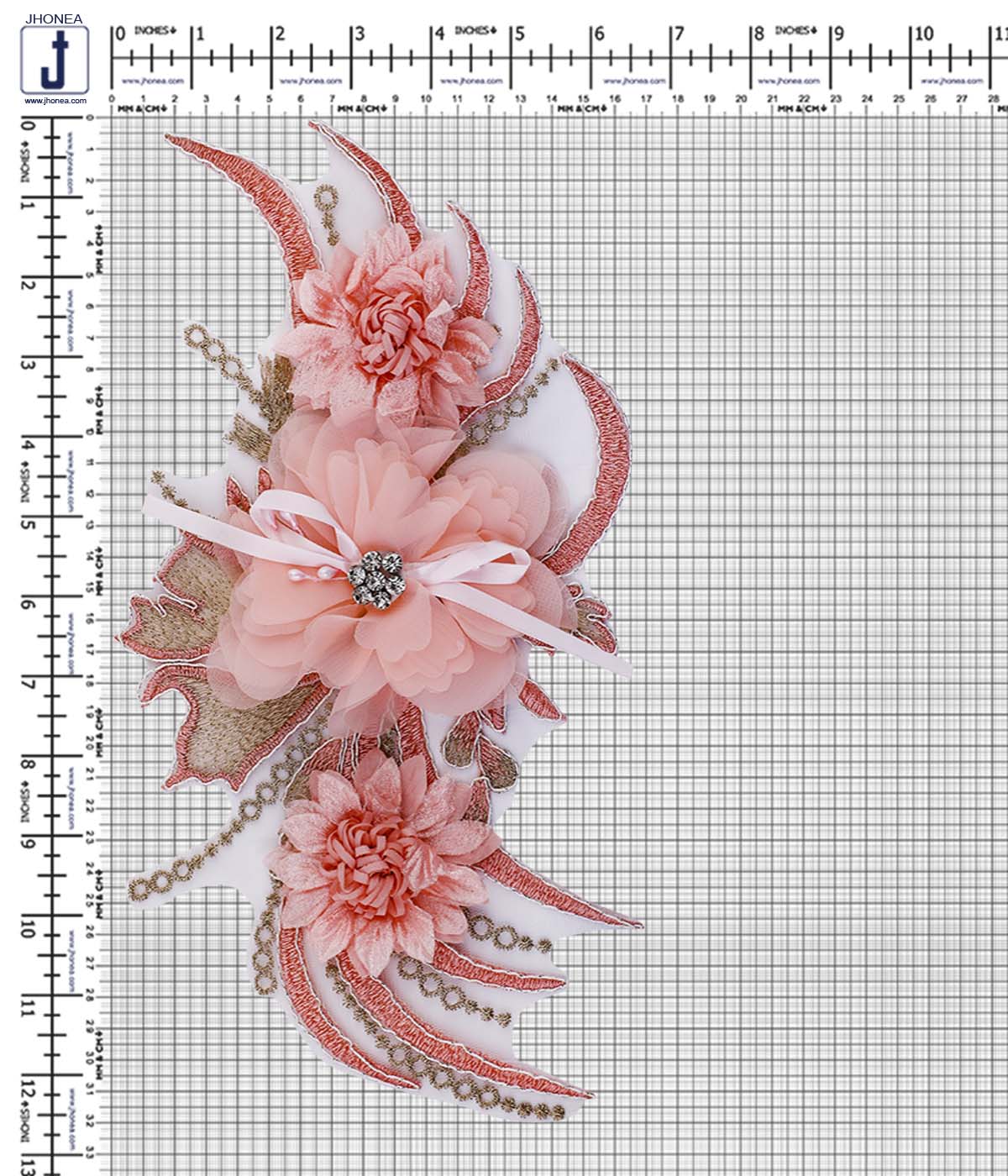 Peach with Metallic Gold Flower Embroidery Patch