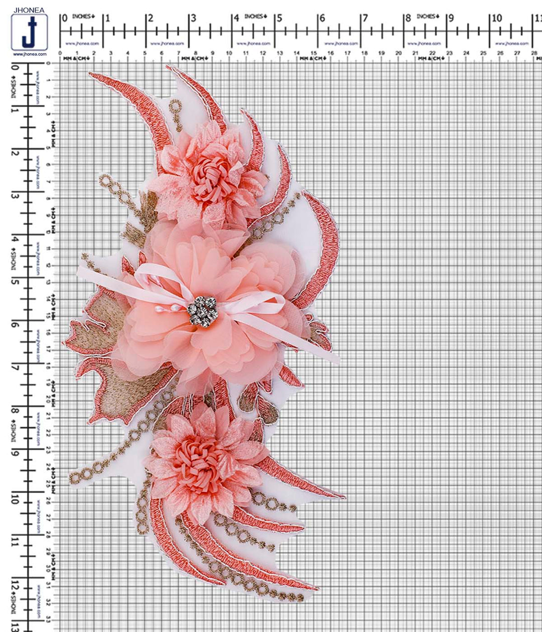 Peach with Metallic Gold Flower Embroidery Patch