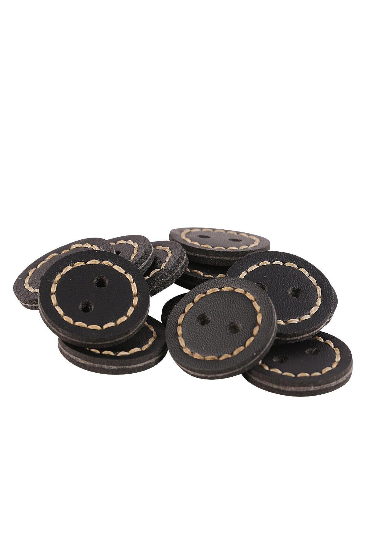 Black Round Shape 2-Hole Leather Button - Jhonea Accessories