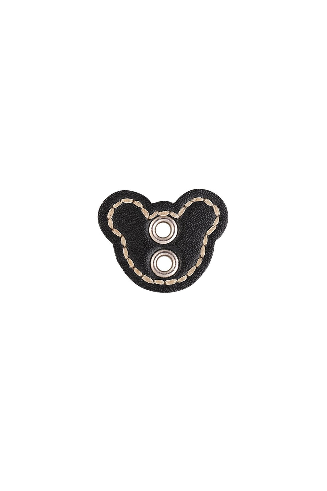 Black 2-Hole Mickey Face Stitched Leather Button