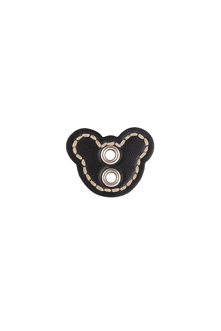 Black 2-Hole Mickey Face Stitched Leather Button
