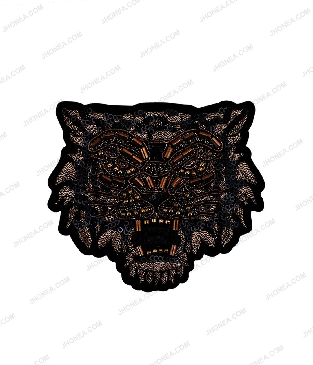 Designer Black with Copper Beaded Tiger Face Embroidery Patch