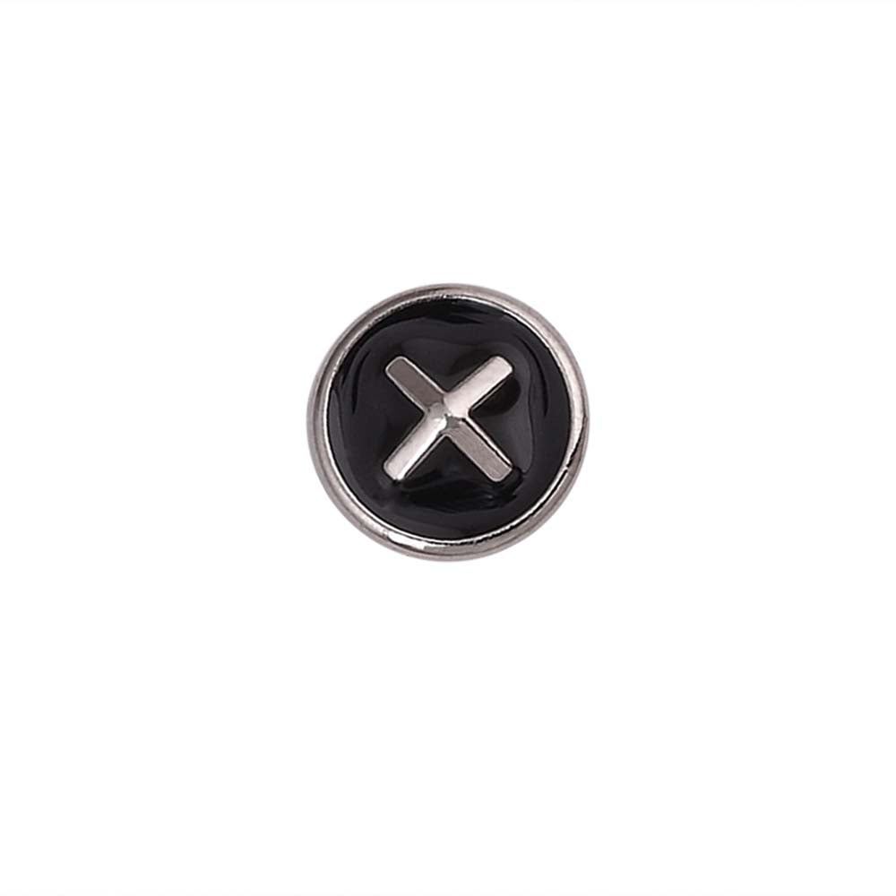 Shiny Cross Stitch Shiny Silver with Black Enamel 10mm Loop Shirt/Kurta Buttons