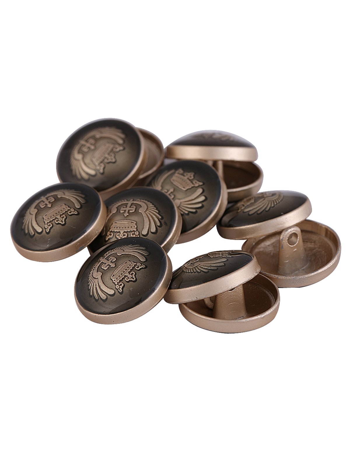Round Shape Matte Gold with Military Green Color  Engraved Design Lamination Shank Metal Button