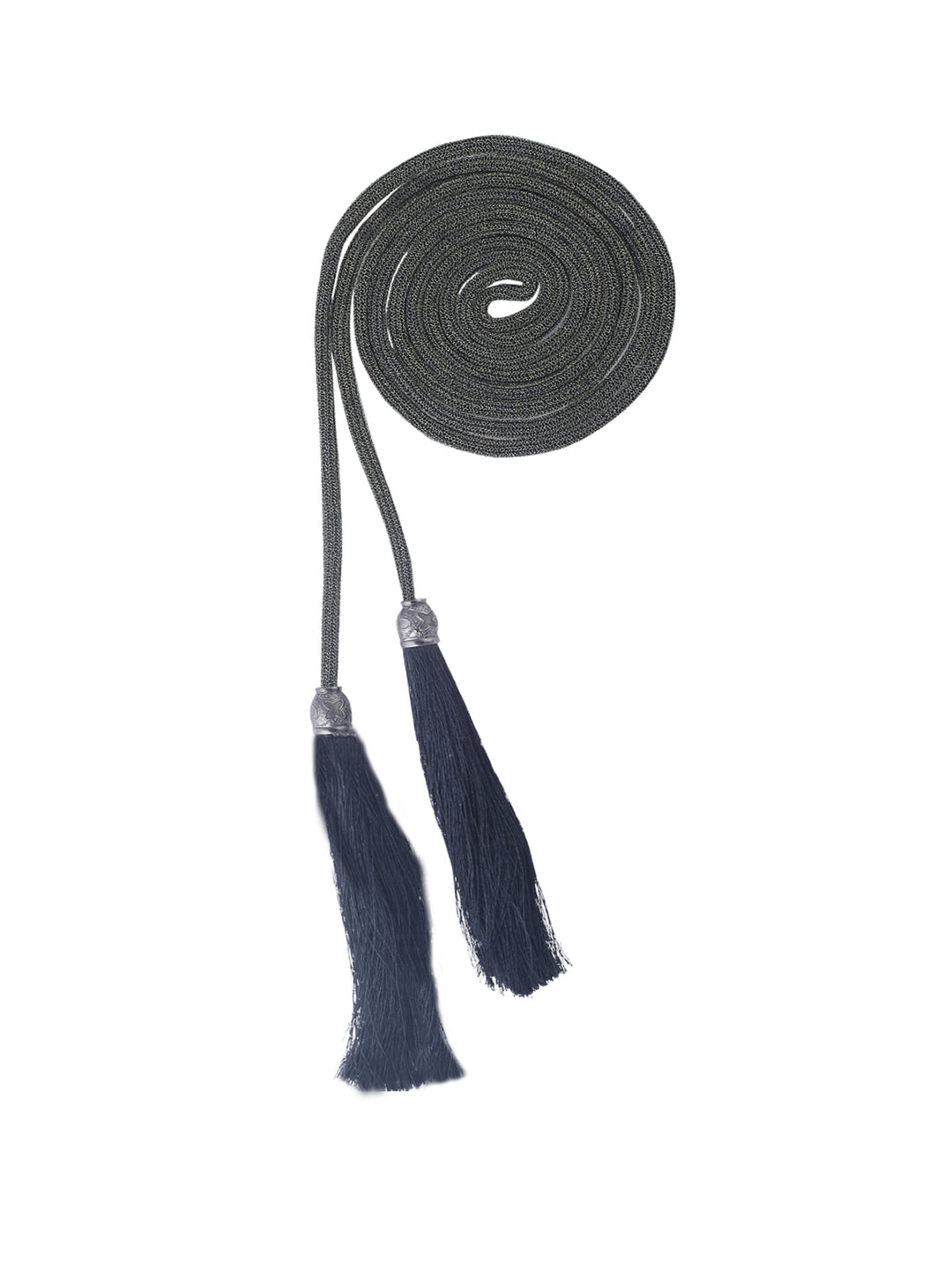 Black with Gold Twine Thread Braided Cord Rope Tassel Belt