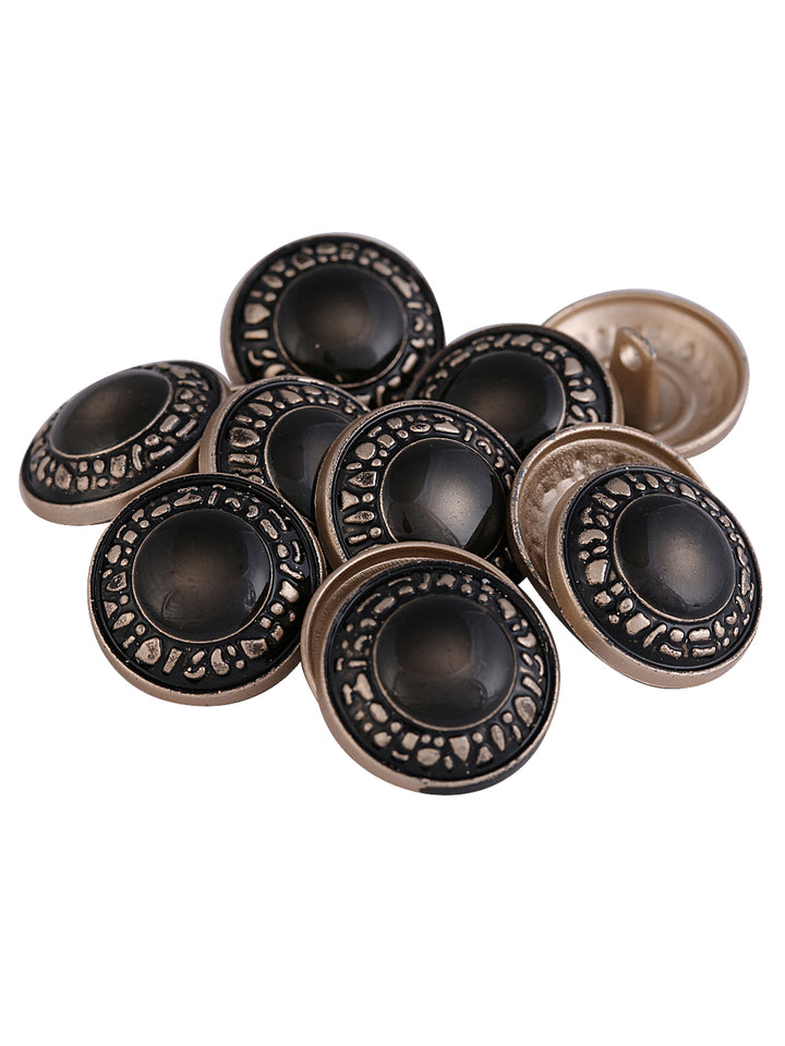 Royal Matte Finish Engraved Design Shank Metal Button in Matte Gold With Black Color