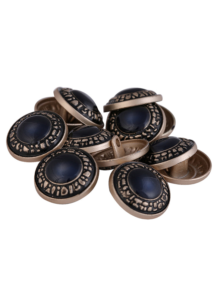 Royal Matte Finish Engraved Design Shank Metal Button in Matte Gold With Navy Blue Color