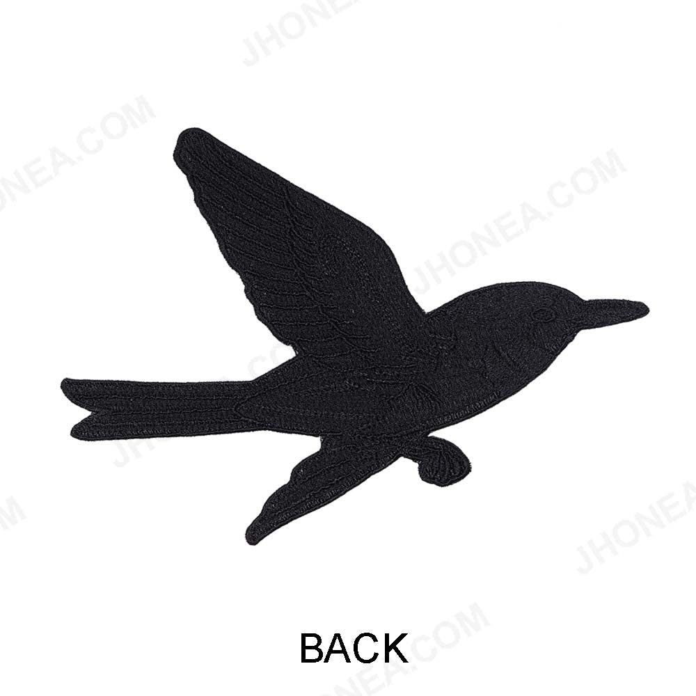 Flying Black Sparrow Sequins Embroidery Bird Patch