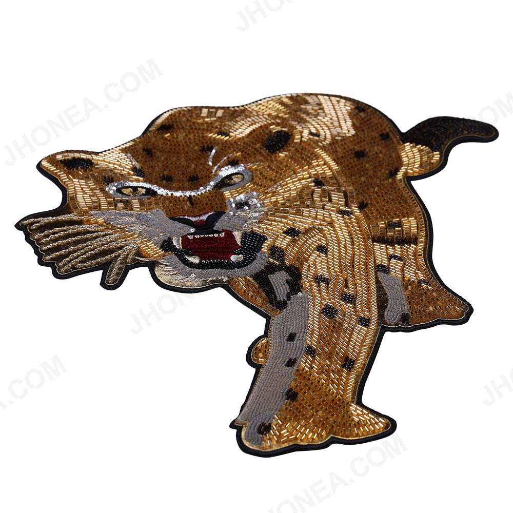 The Premium Quality Gold Pipe Beaded Tiger Animal Patch