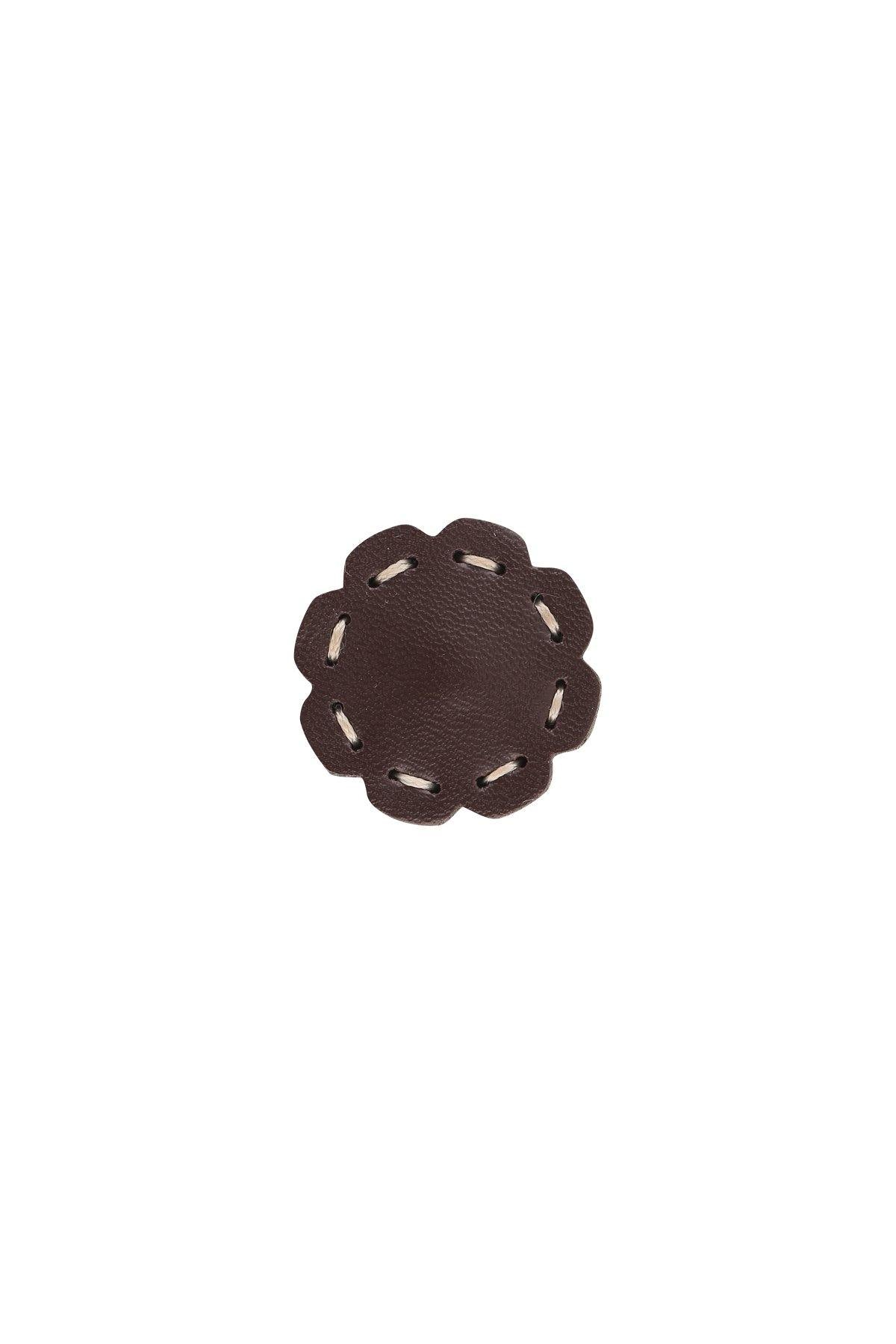 Round Flower Shape Dark Brown Stitched Leather Downhole Loop Button