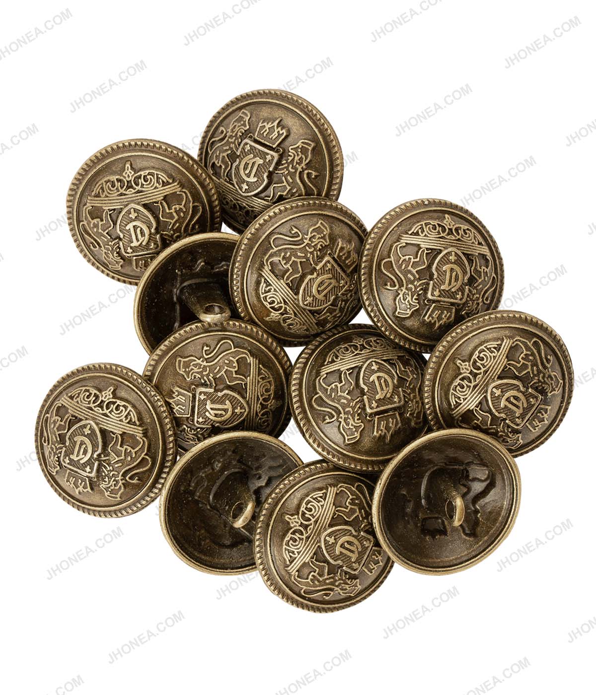 Coat of Arms Heraldic Design Antique Brass Dome Buttons for Men's