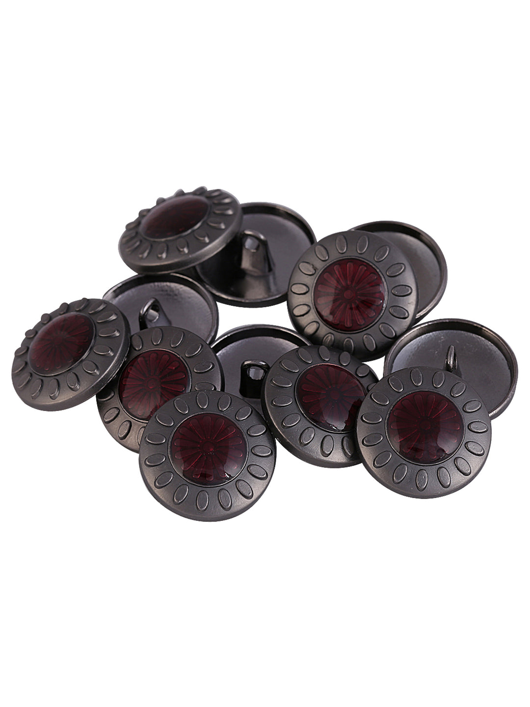 Western Style Round Shape Gunmetal with Red Tone Metal Button