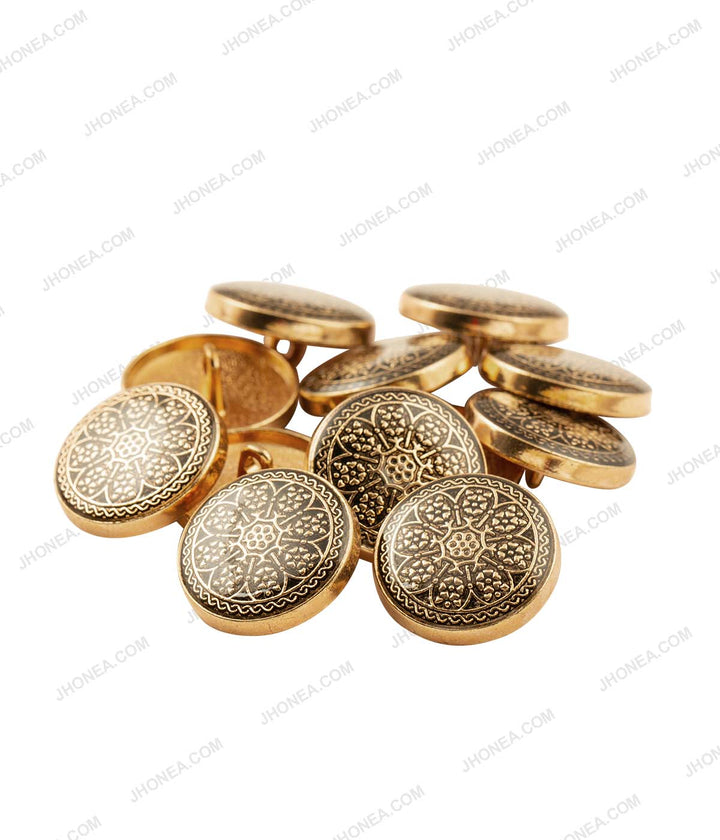 Antique Gold Floral Motif Design Lamination Metal Buttons