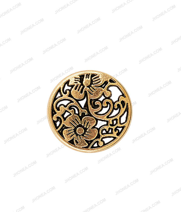 Antique Gold Floral Cutwork Design Metal Buttons for Men/Women