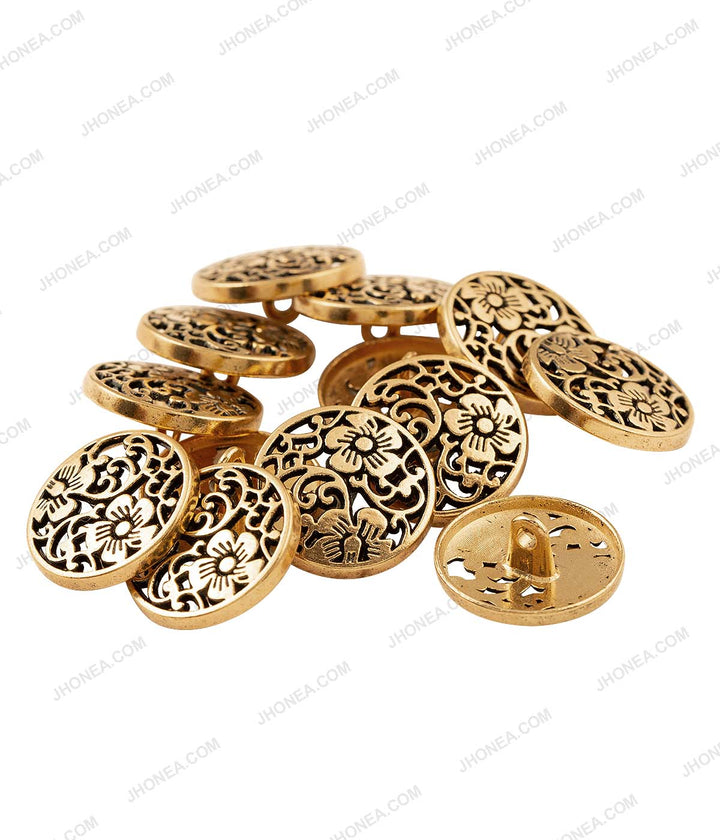 Antique Gold Floral Cutwork Design Metal Buttons for Men/Women