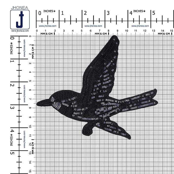 Flying Black Sparrow Sequins Embroidery Bird Patch