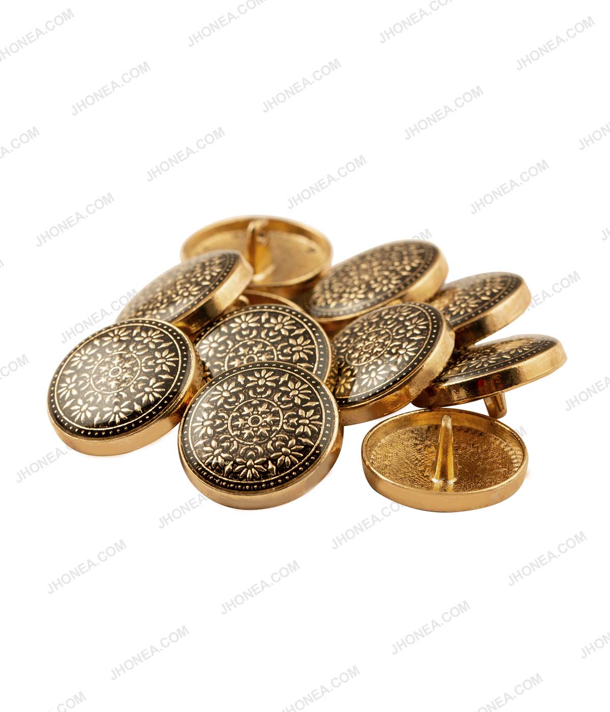 Antique Gold Intricate Floral Motif Lamination Metal Buttons