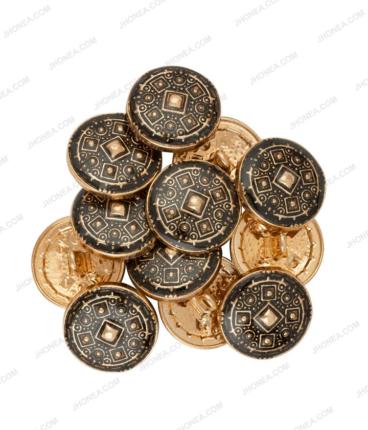 Antique Gold Geometric Dotted Design Lamination Metal Buttons