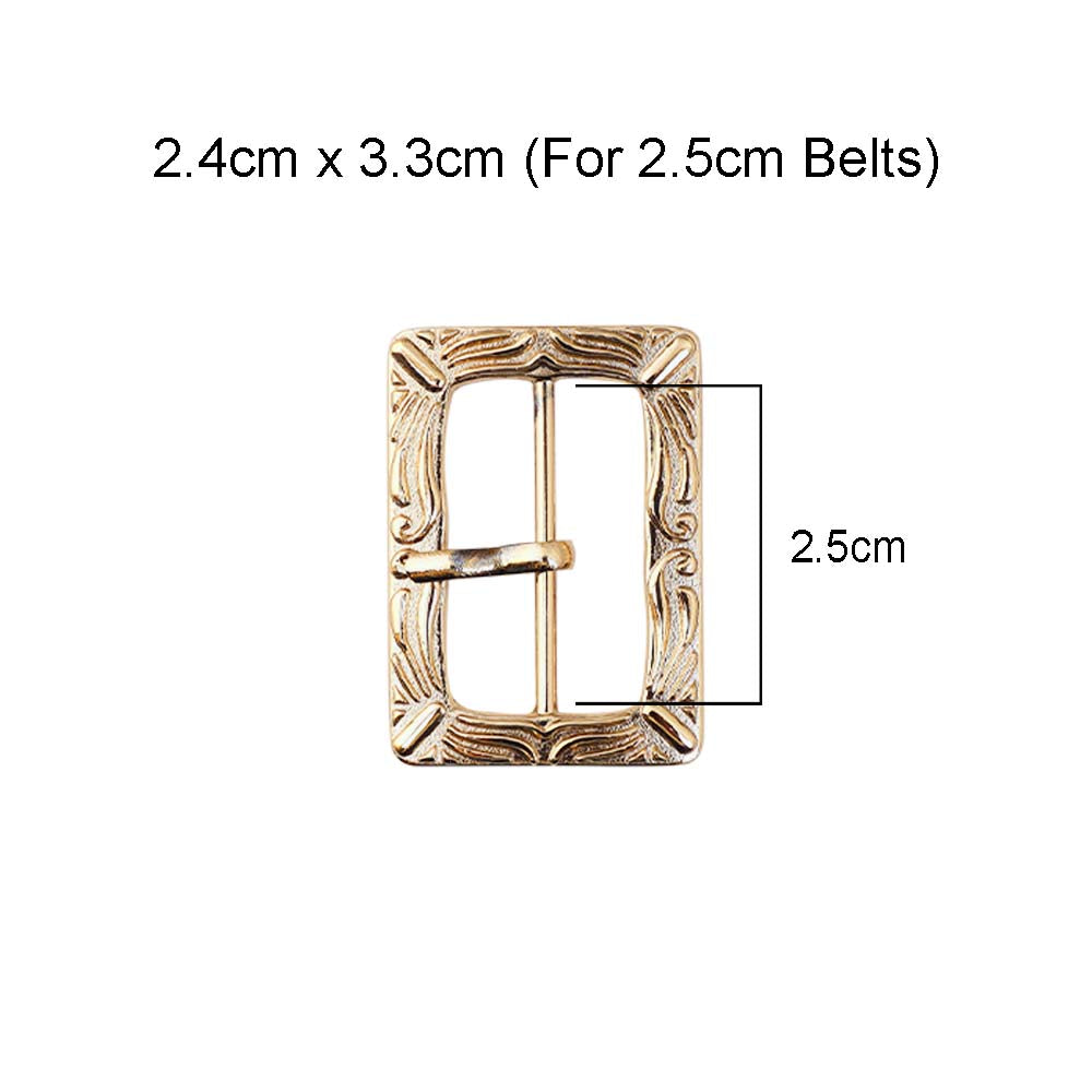 Shiny Gold Color Vintage Style Engraved Frame Tongue/Prong Belt Buckle