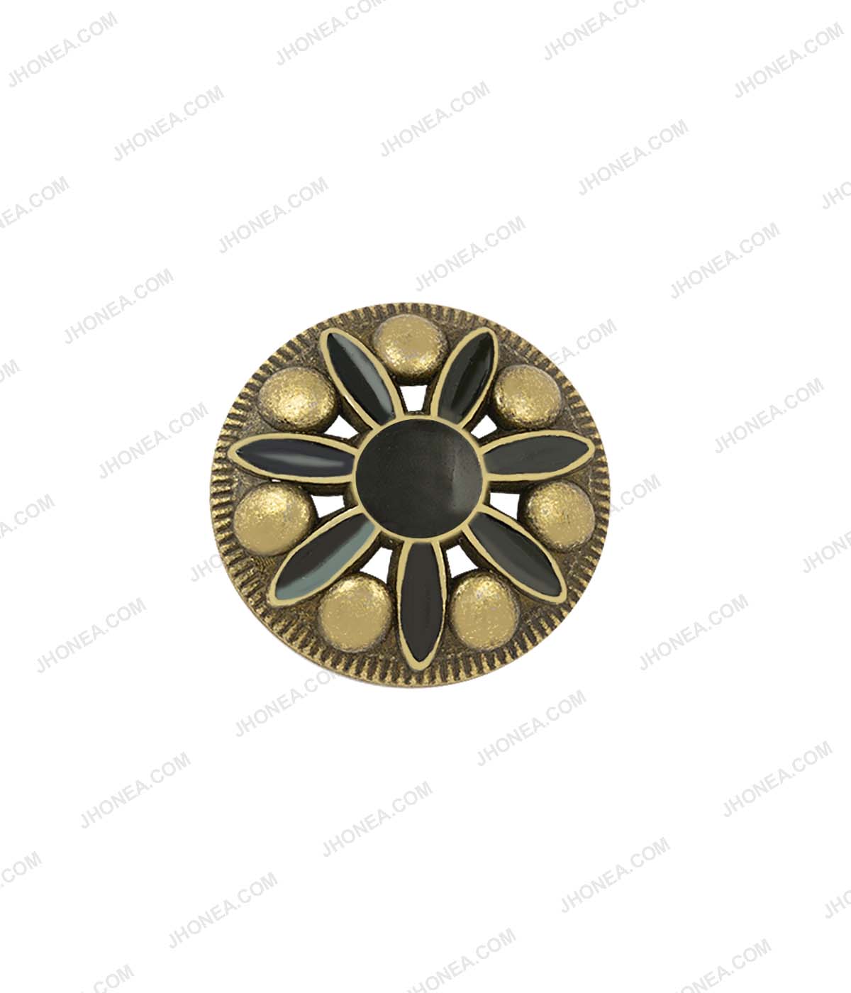Antique Brass with Black Enamel Flower Petal Design Metal Buttons