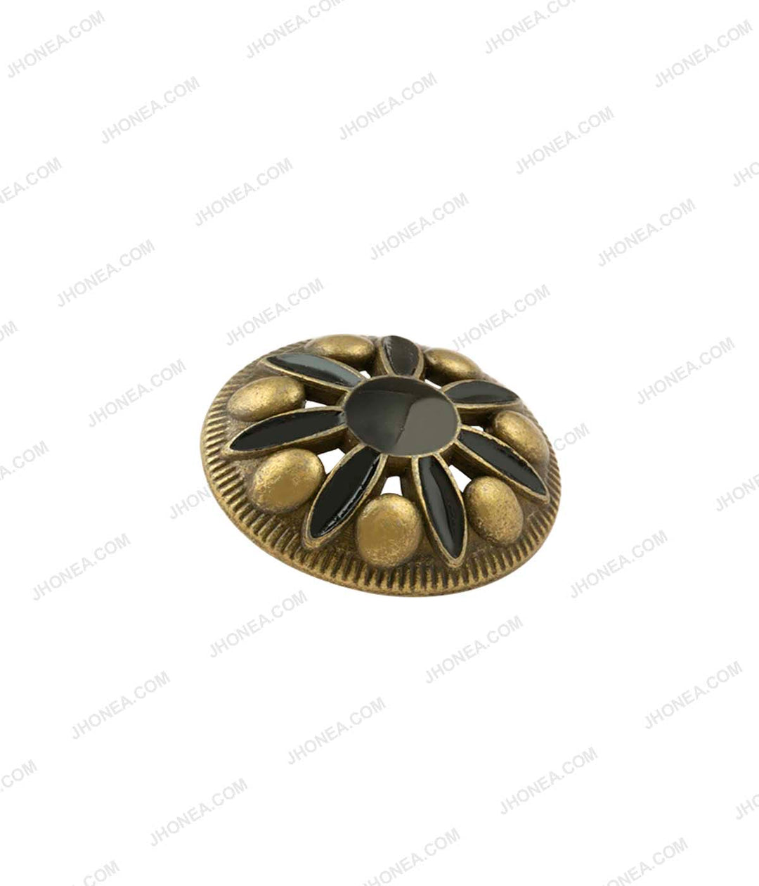 Antique Brass with Black Enamel Flower Petal Design Metal Buttons