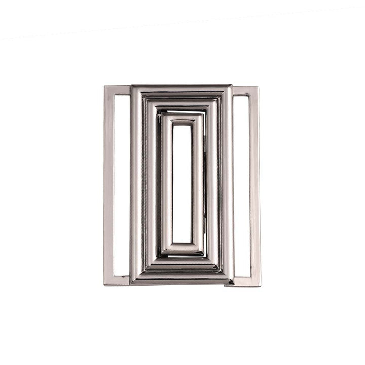Shiny Silver Color Geometric Rectangle Frame Clasp 2 Part Designer Belt Buckle