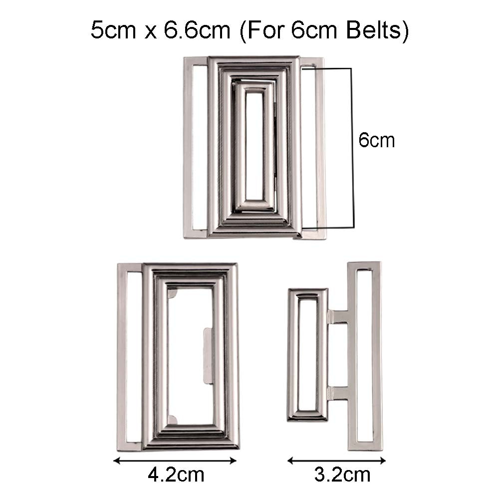 Shiny Silver Color Geometric Rectangle Frame Clasp 2 Part Designer Belt Buckle