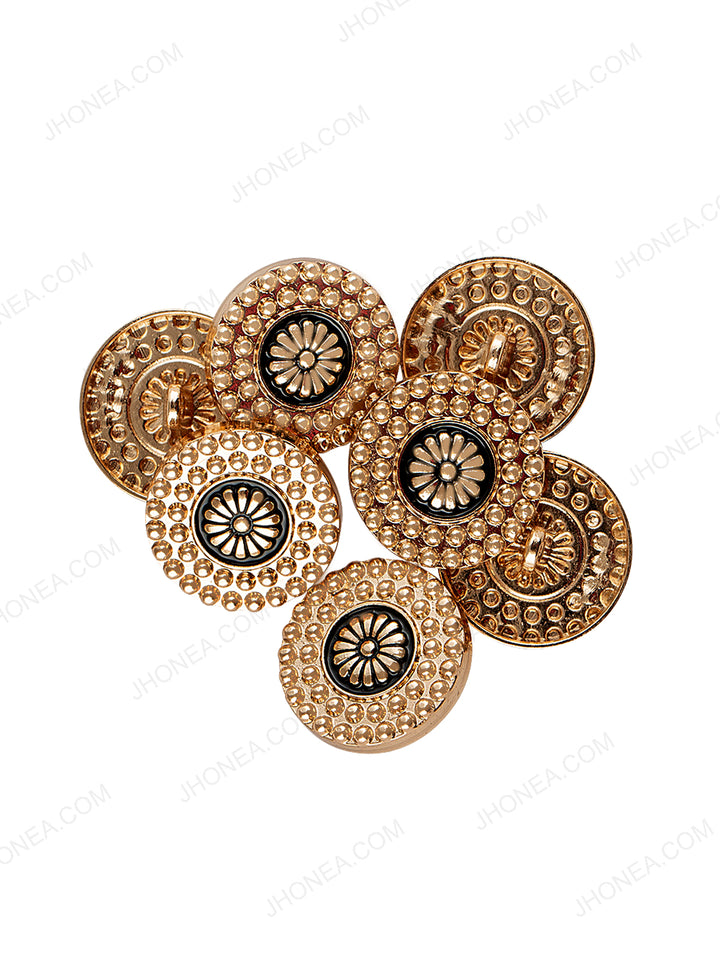 Shiny Golden with Black  Color Dotted Border Design Ethnic Button