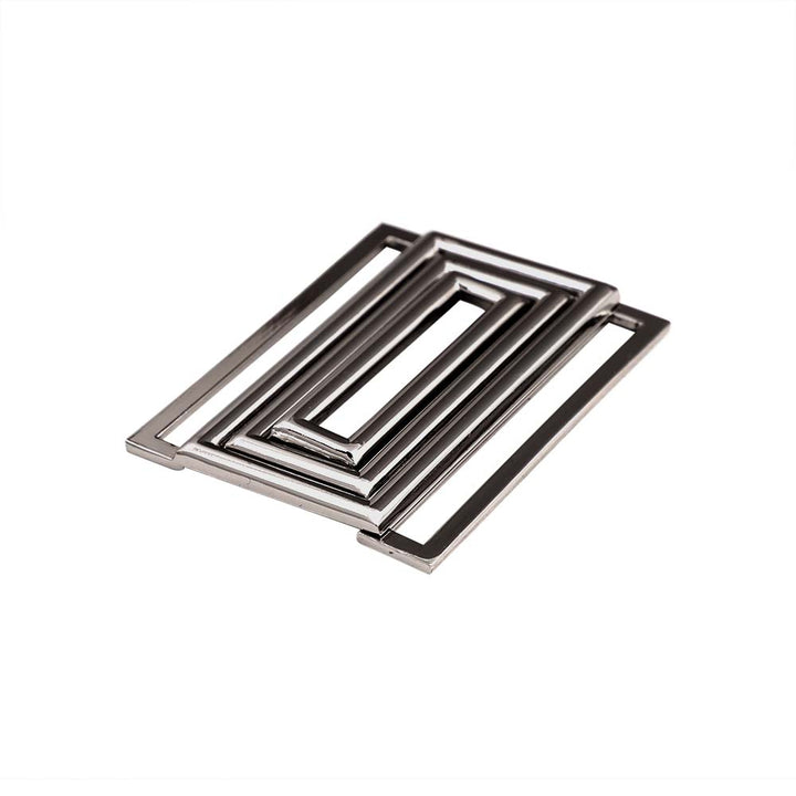 Shiny Geometric Rectangle Frame Clasp 2 Part Designer Belt Buckle