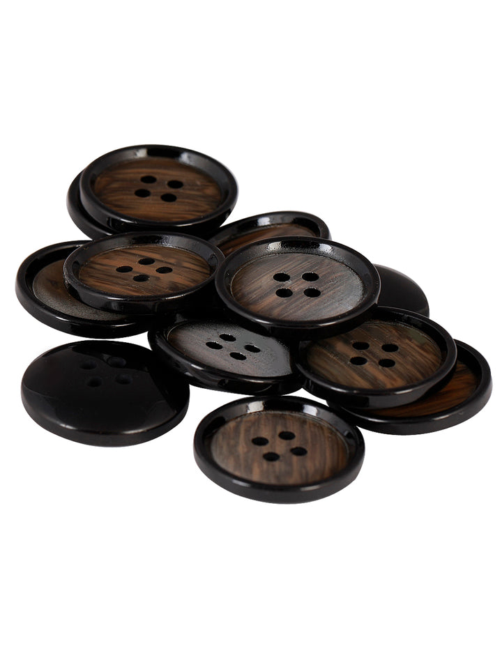 Black with Coffee Color Rounded Rim 4-Hole Round Shape Lamination Blazer/Coat Button
