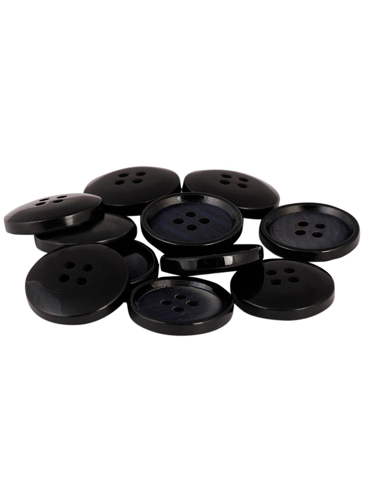 Black with Blue Color Rounded Rim 4-Hole Round Shape Lamination Blazer/Coat Button