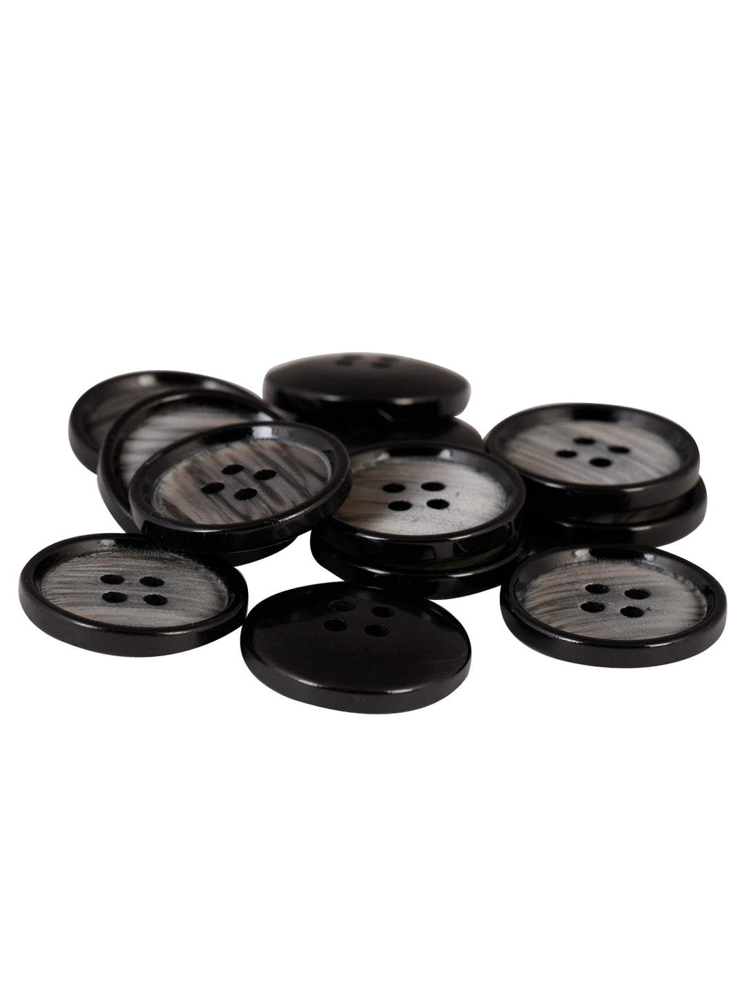 Black with Grey Color Rounded Rim 4-Hole Round Shape Lamination Blazer/Coat Button