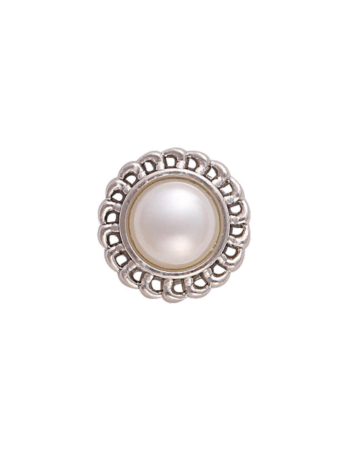 Flower Design Round Shape Shiny Silver Pearl Metal Button