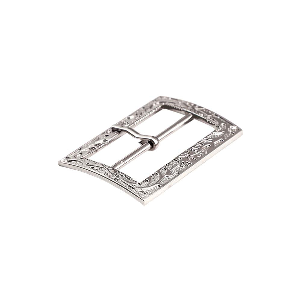 Shiny White Silver Engraved Frame Tongue/Prong Belt Buckle