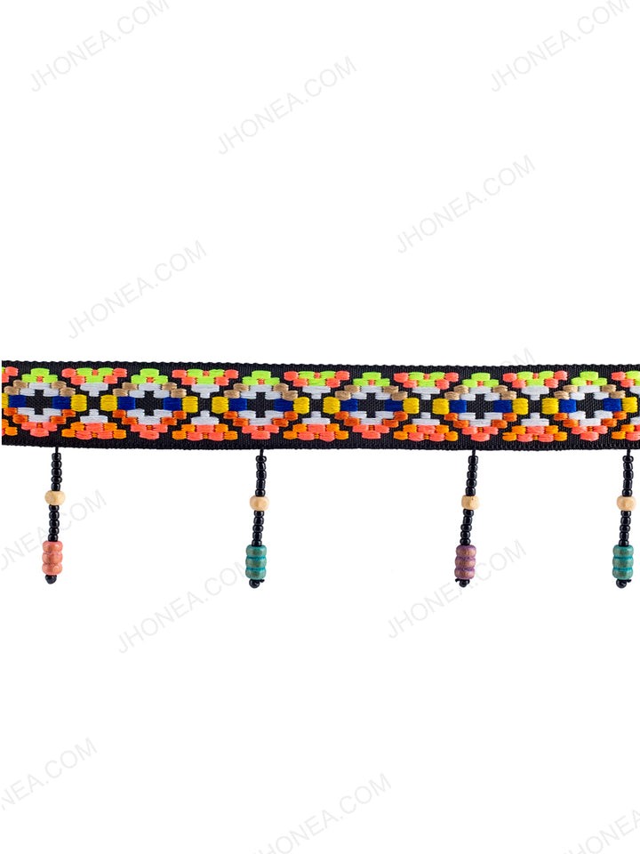 Boho Design Multicolor Beaded Tassel Lace