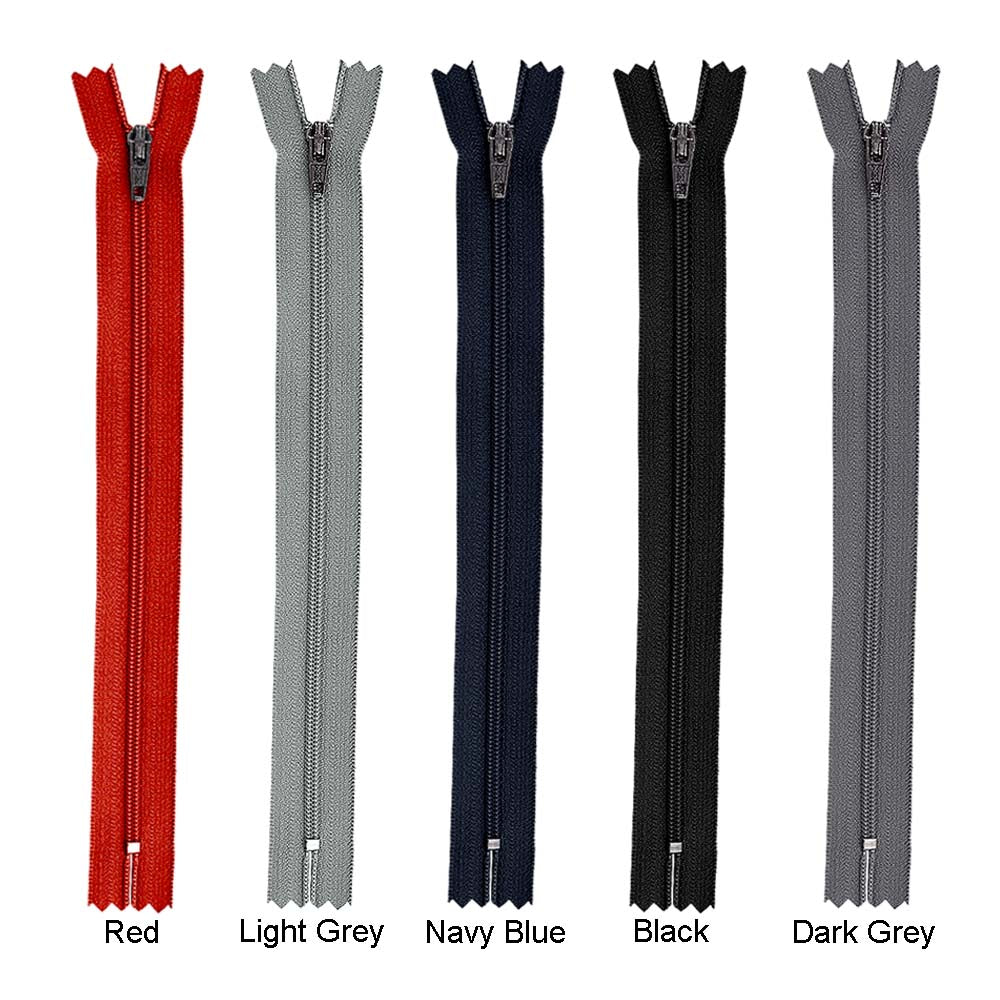 YKK- #3 Nylon Coil 8inch Red/Light Grey/Navy Blue/Black/Dark Grey Colour Closed-End YKK Zipper