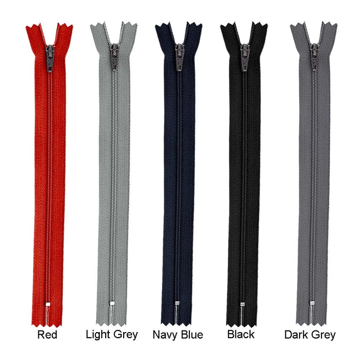 YKK- #3 Nylon Coil 8inch Red/Light Grey/Navy Blue/Black/Dark Grey Colour Closed-End YKK Zipper