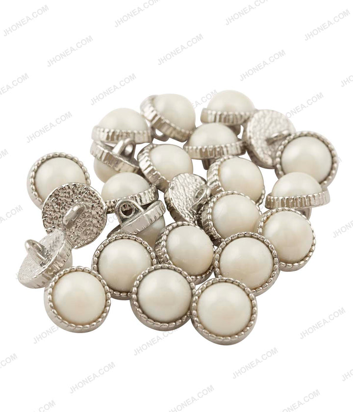 Shiny Silver with White Color Glossy Dome Pearl Buttons for Ladies