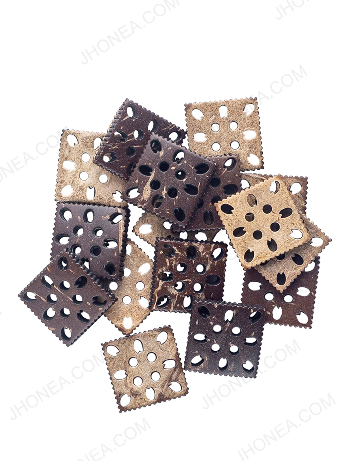Square Shape Cutwork 4-Hole Natural Coco Buttons