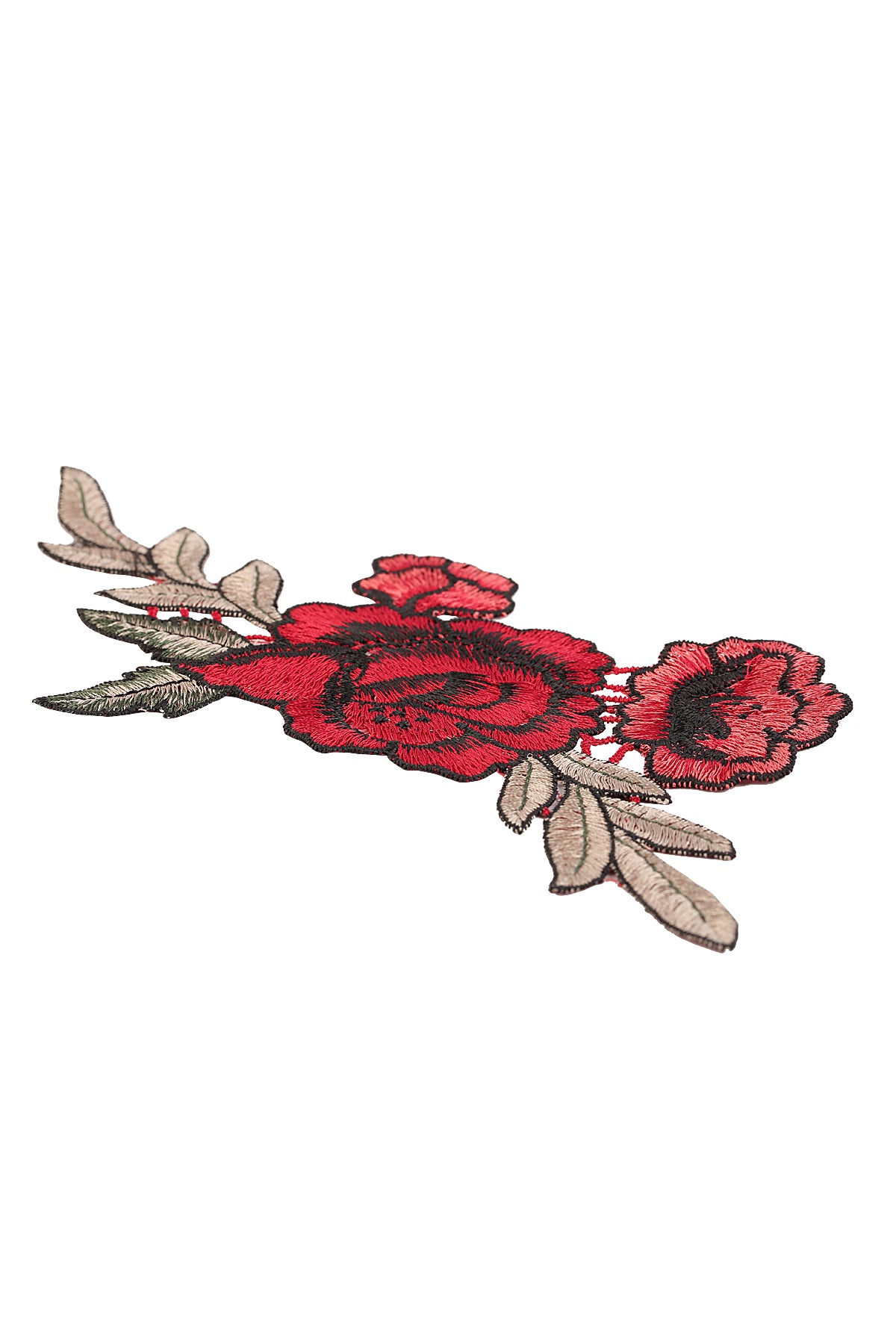 Beautiful Red Rose with Leaf Embroidered Flower Patch