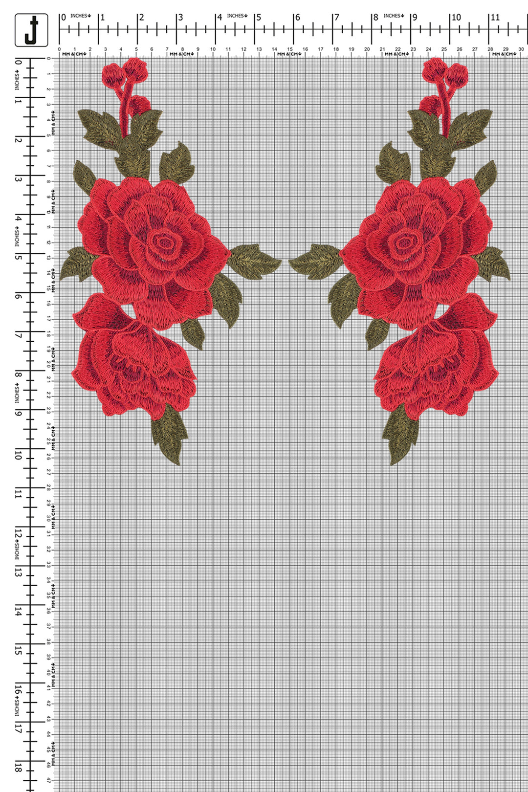 Pair of Sew on Red Flower Embroidery Patch