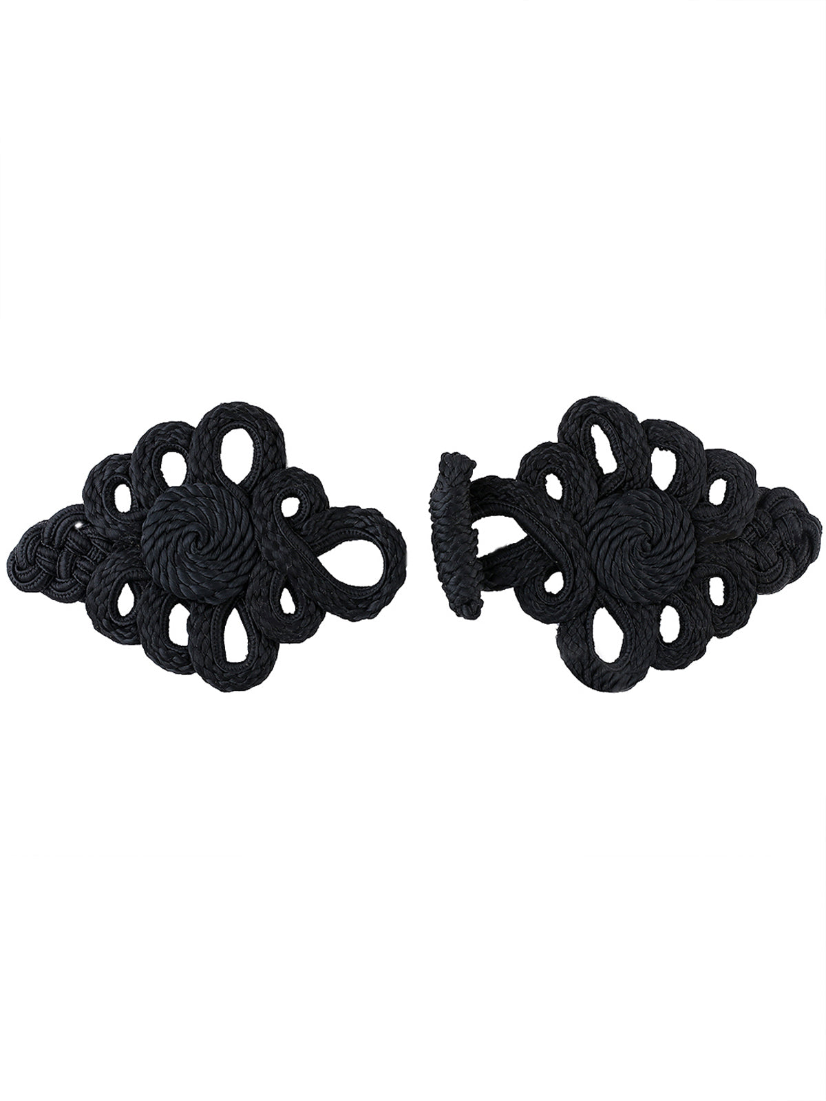 Black Floral Design Frog Knot Closure Pipa Fastener