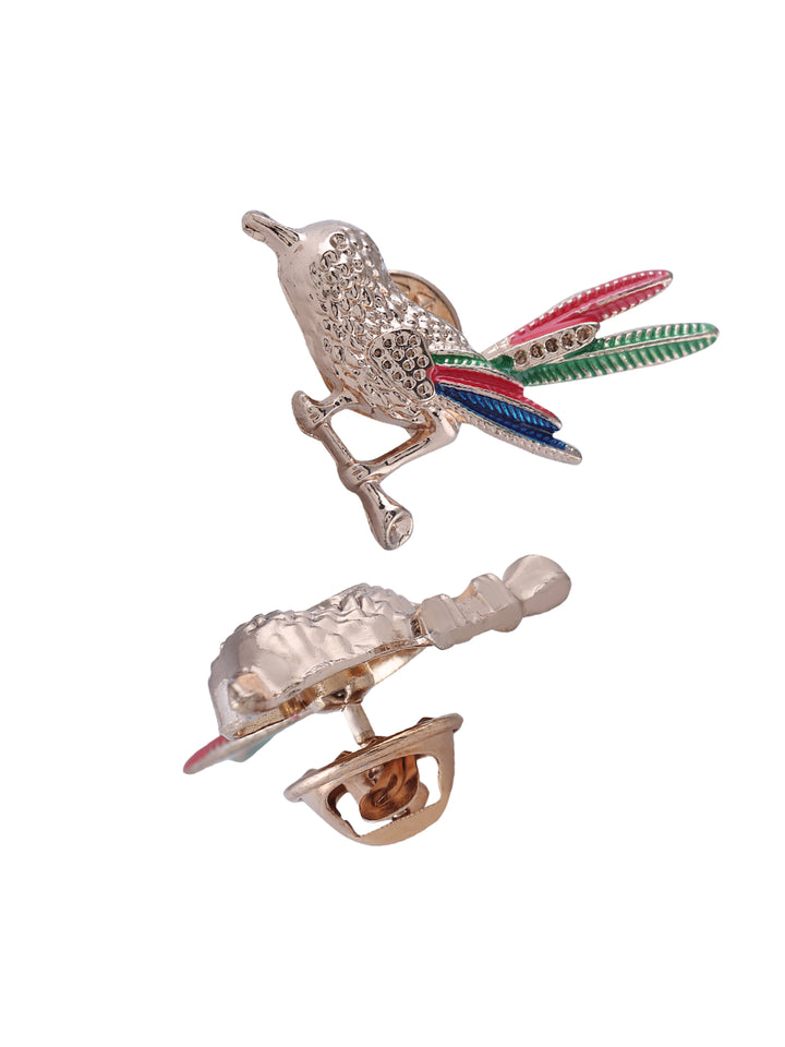 Tri-Coloured Pin Fastener Golden Sparrow Brooch for Men & Women